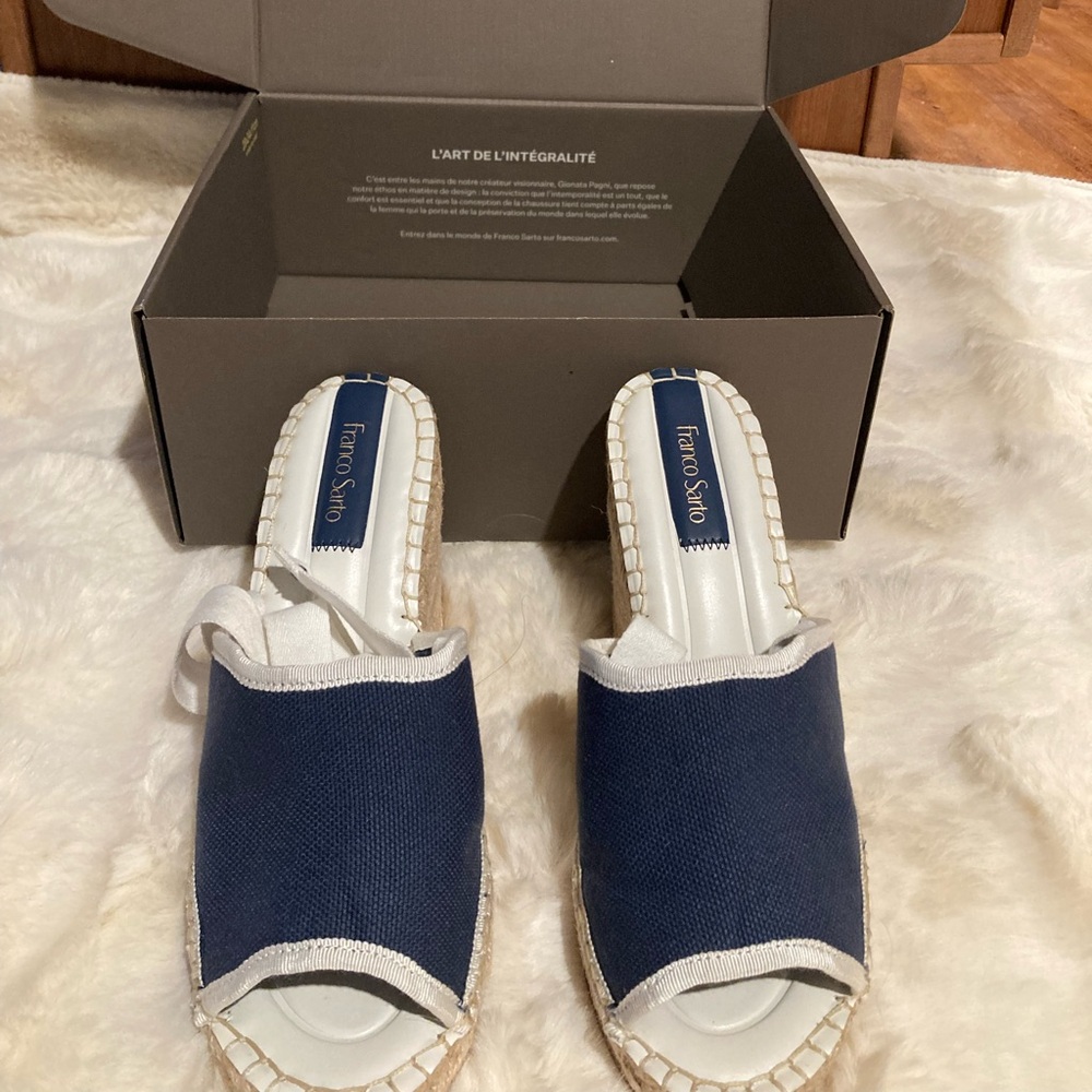Franco Sarto Blue and White Espadrille Sandals